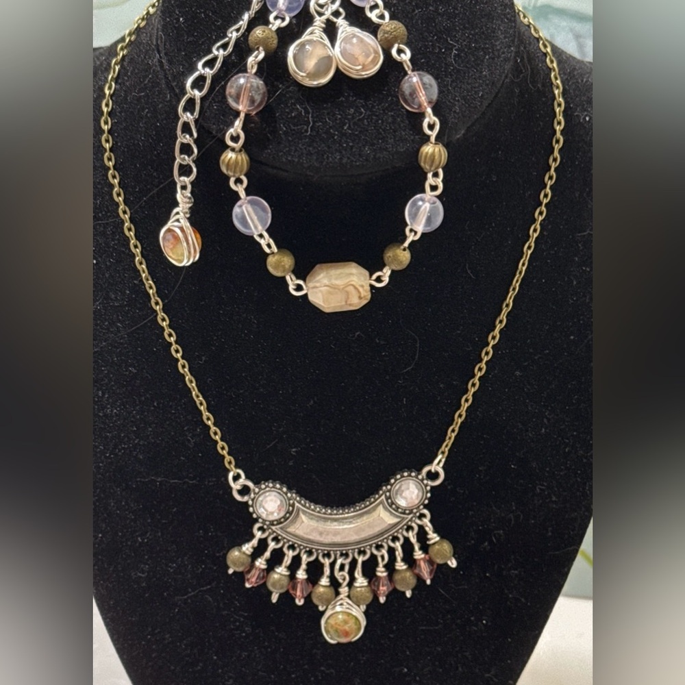 Artisan Handcrafted Earthy Statement Necklace & Bracelet Set Boho Chic